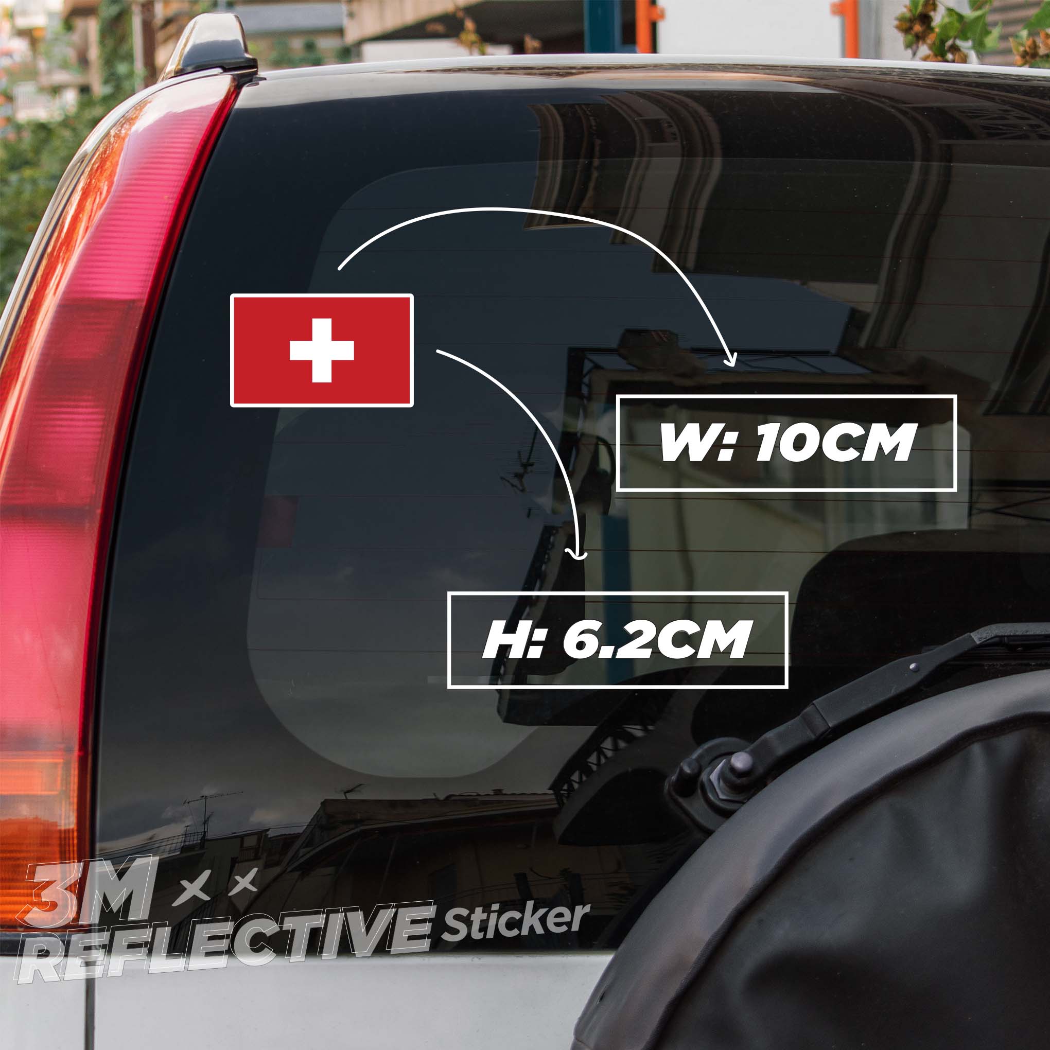 SWITZERLAND FLAG 3M - Reflective Sticker Die-cut Hình dán phản quang thương hiệu STICKER FACTORY