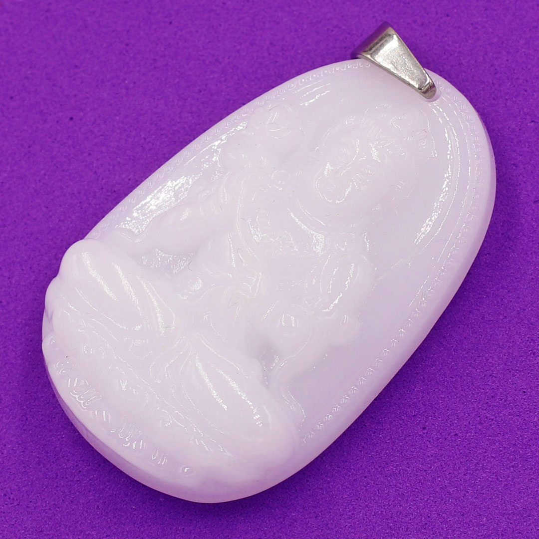 Mặt Dây Chuyền Phật Đại Thế Chí Bồ Tát Đá Thạch Anh Trắng Size Nhỏ 3.6cm & Size Lớn 5cm - Tặng Kèm Móc Inox - Phong Thủy 868 - May Mắn - Bình An
