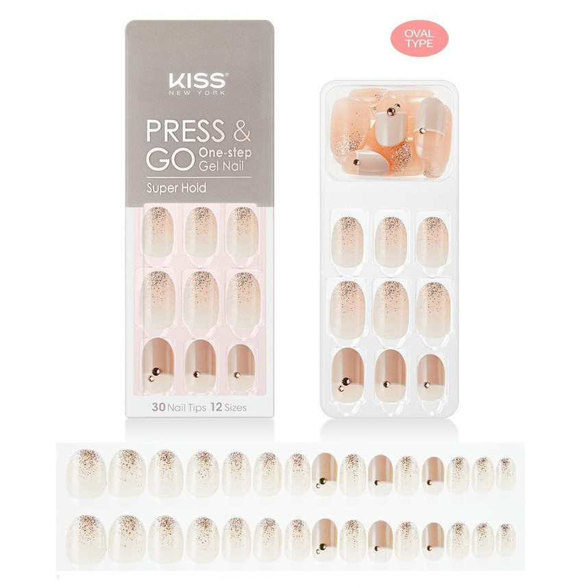 Bộ 30 Móng Tay Gel Tự Dán Press &amp; Go Kiss New York Nail Box - Neutral Aurora (KPN08K)