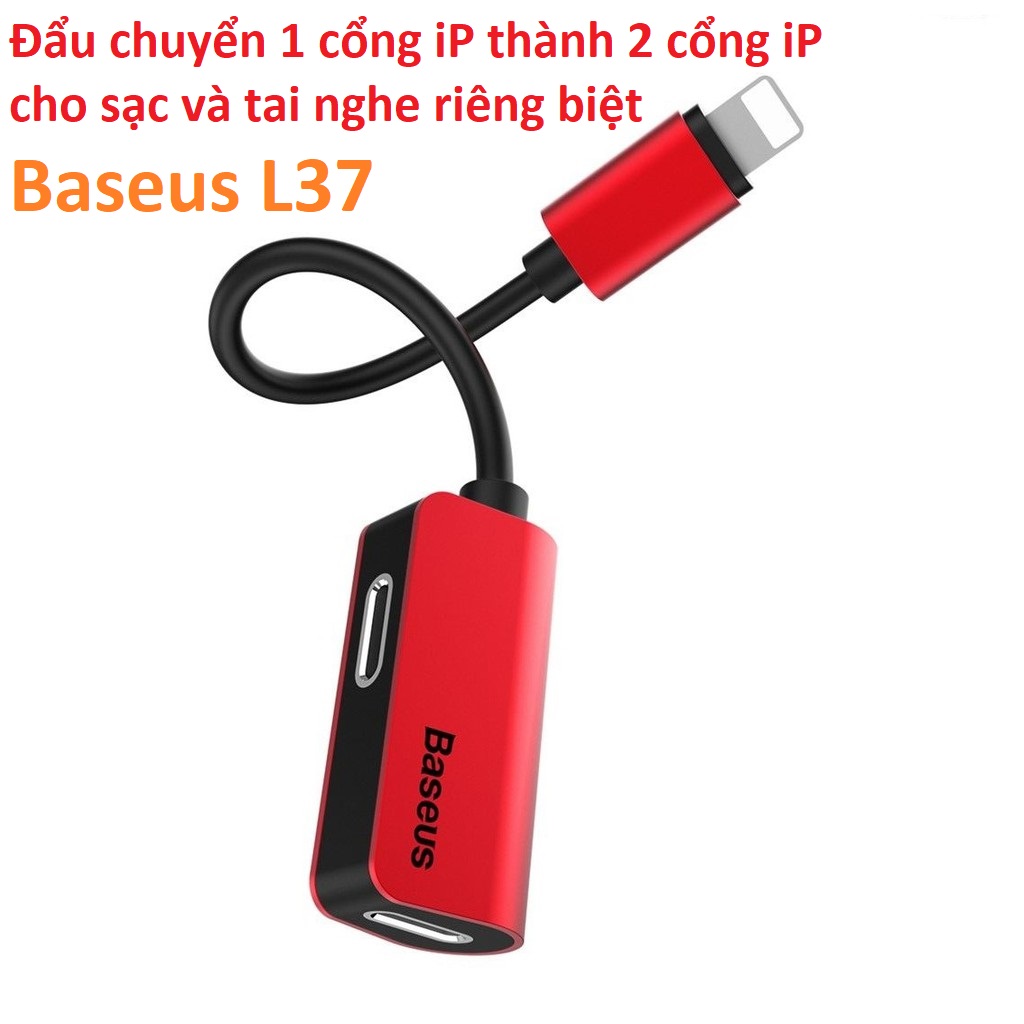 Cáp chuyển 1 cổng L ra 2 cổng L để dùng sạc và tai nghe trên iP cùng lúc Baseus L37 - Hàng chính hãng