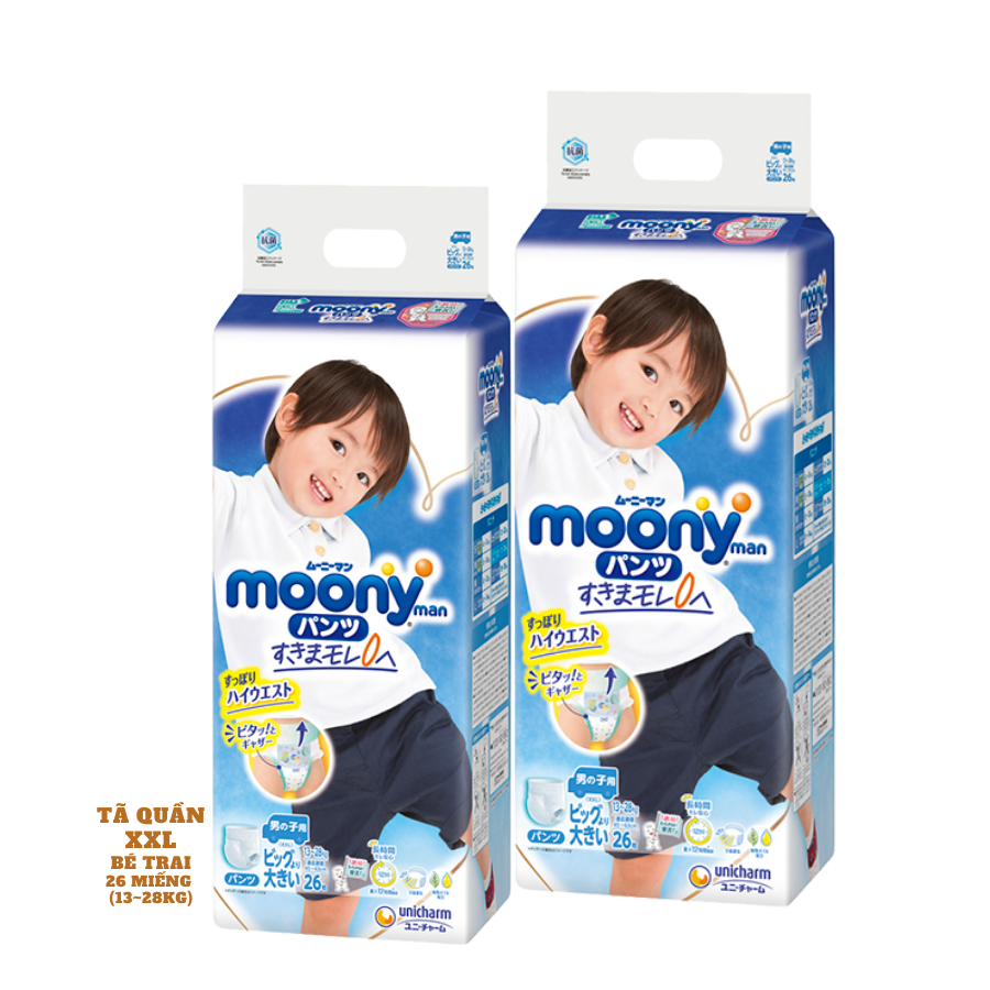 (Combo 2 )Bỉm - Tã Quần Moony Blue (bé trai) size XXL 26 miếng (Cho bé 13-28kg)