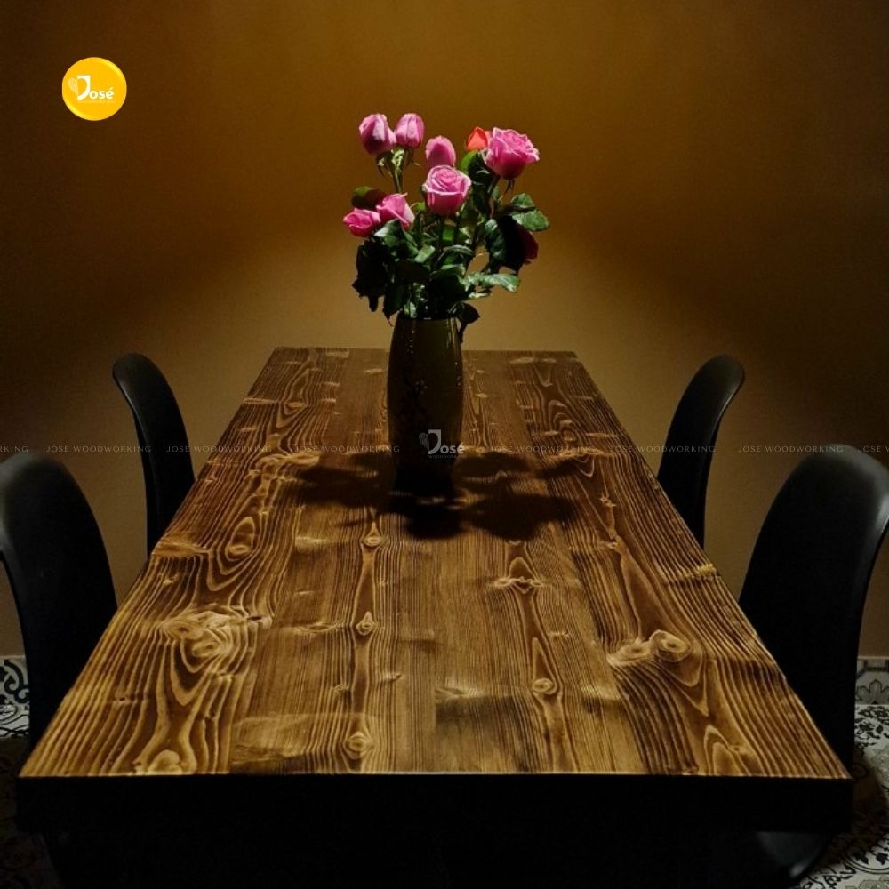 Bàn Làm Việc Chân Sắt Màu Rustic Nâu Sẫm Phong Cách Cổ Điển Gỗ Thông Nhập Khẩu Dày ~4cm