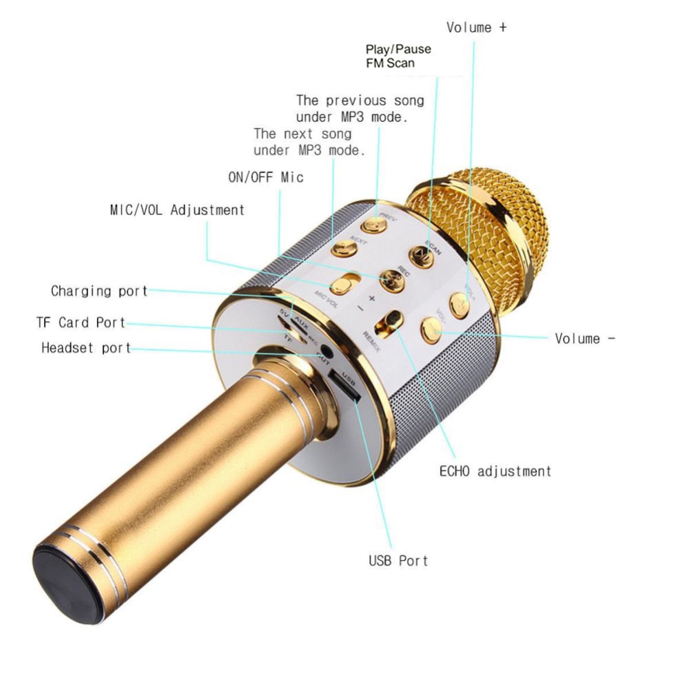 Mic Kèm Loa Bluetooth WS-858 Đa Năng 6 Trong 1