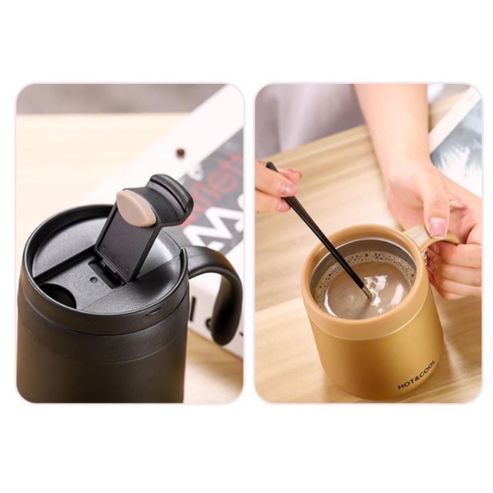 Cốc giữ nhiệt văn phòng Hot&Cool có tay cầm dung tích 350ml, chất liệu inox 304 vỏ cao su cao cấp, giữ nhiệt lên đến 12h