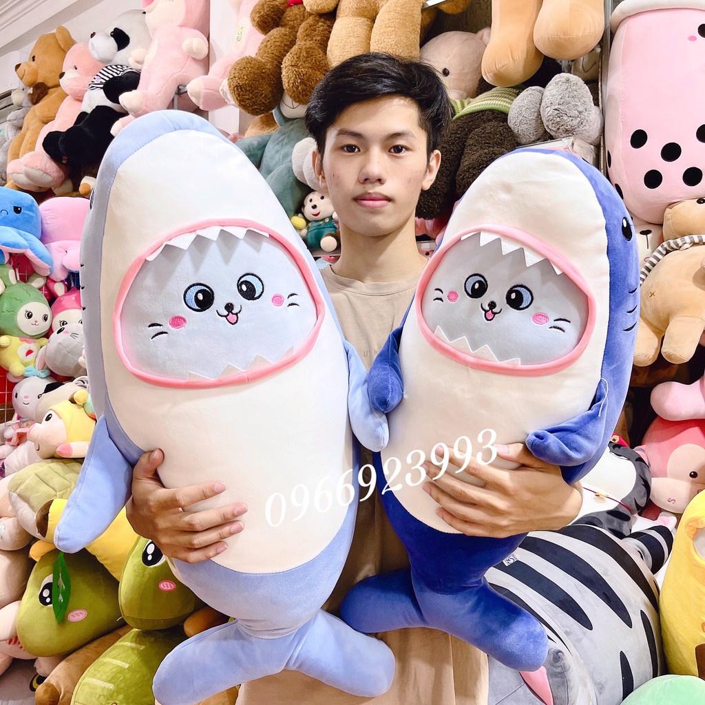 Gấu bông cá mập mặt mèo – Size từ 45 đến 110 cm  – Quà tặng thú nhồi bông baby shark siêu dễ thương – Gối ôm cho bé ngủ ngon