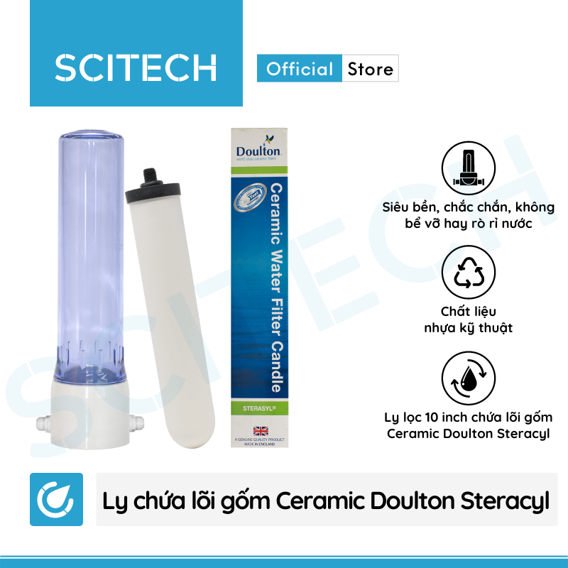 Ly lõi gốm Ceramic Doulton Steracyl 10 inch kèm 2 co nối (Không bao gồm lõi gốm, vòi, bộ cấp nước đầu nguồn) - Hàng chính hãng