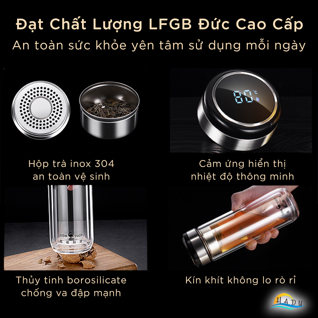 Bình Pha Trà Giữ Nhiệt Thủy Tinh 2 Lớp Có Lõi Lưới Lọc Cao Cấp 400ml Đạt Chất Lượng LFGB Đức SSGP