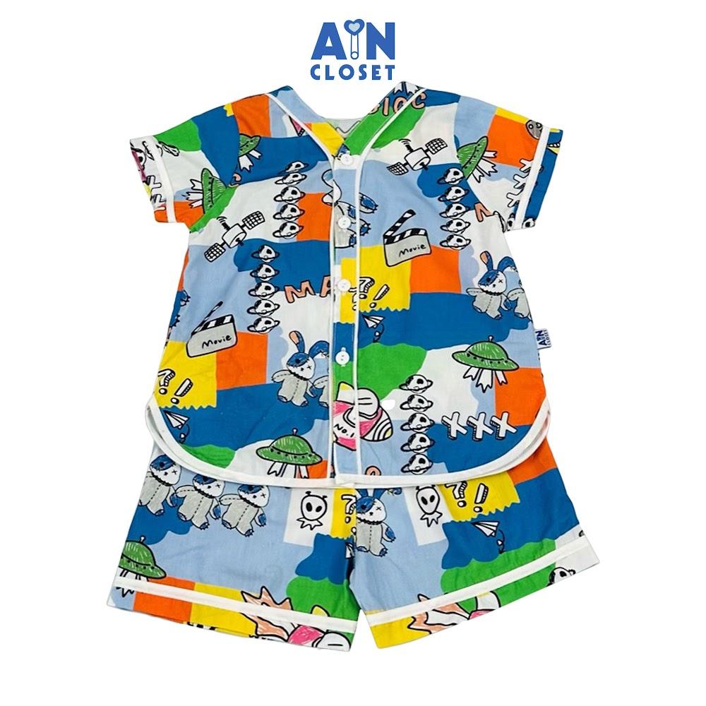 Bộ quần áo Ngắn bé trai họa tiết UFO xanh cotton - AICDBTM90IUS - AIN Closet