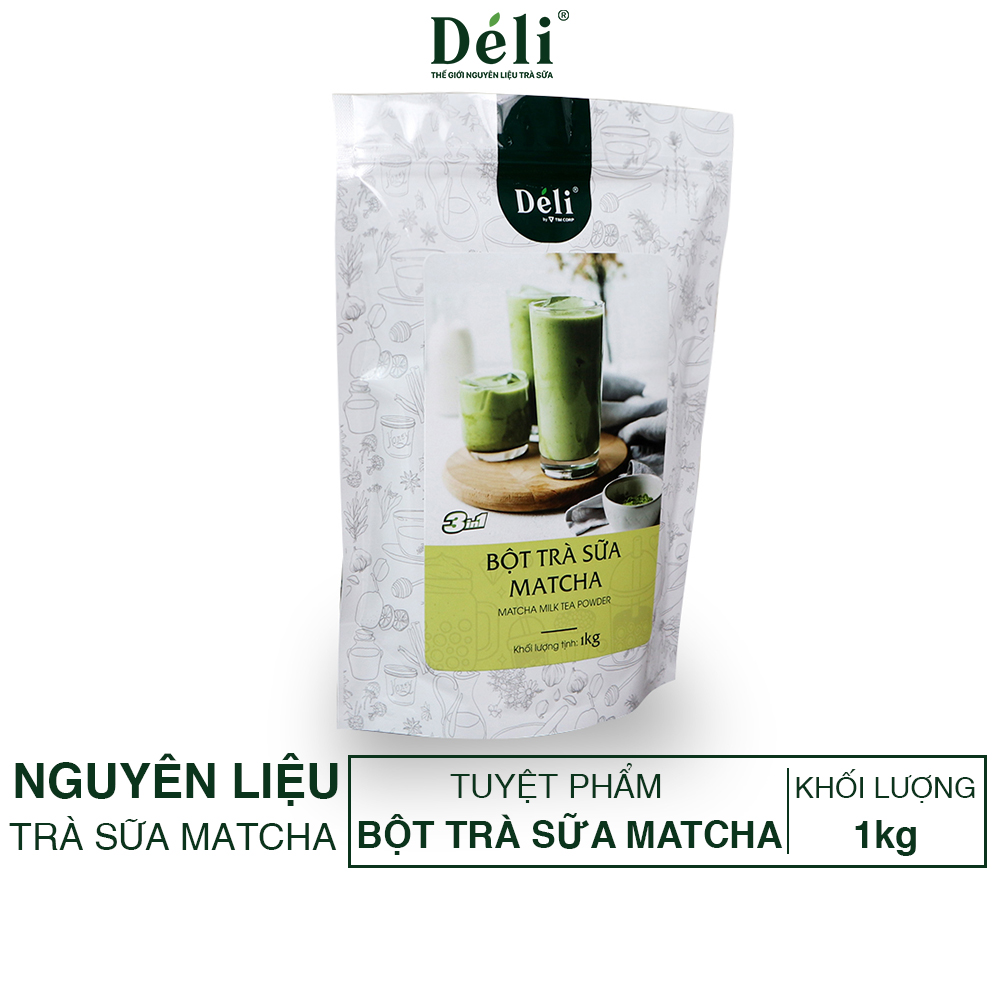 Bột trà sữa matcha 3in1 Déli - 1kg ( 25 ly ) pha chế trà sữa tiện lợi, nhanh chóng