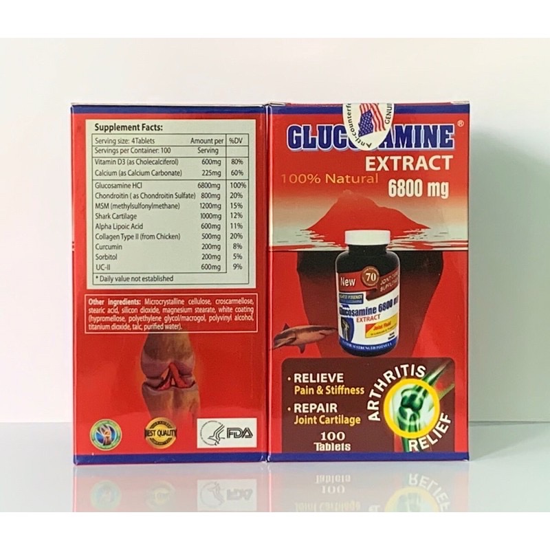 Viên Uống Hỗ Trợ Xương Khớp GLUCOSAMINE EXTRACT 6800mg - Hộp 100 viên- Nhập Khẩu MỸ