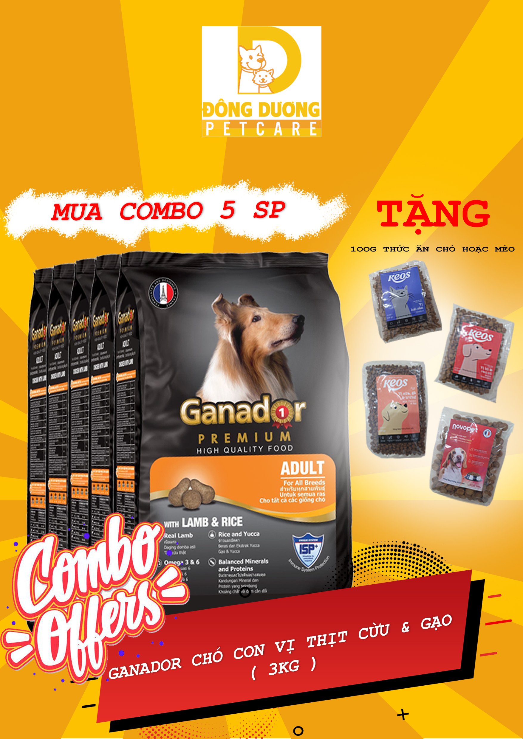 [Siêu Sale] COMBO 5 gói thức ăn Ganador cho chó trưởng thành vị thịt cừu &amp; gạo - Lamb &amp; Rice gói 400g