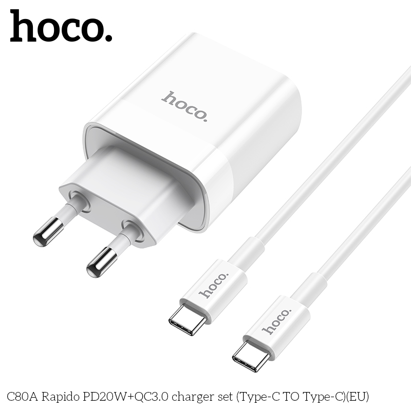 Bộ Củ Sạc Hoco C80A Kèm Cáp Sạc type C to type-c sạc nhanh PD20W QC3.0 cho điện thoại Ipad samsung -hàng chính hãng