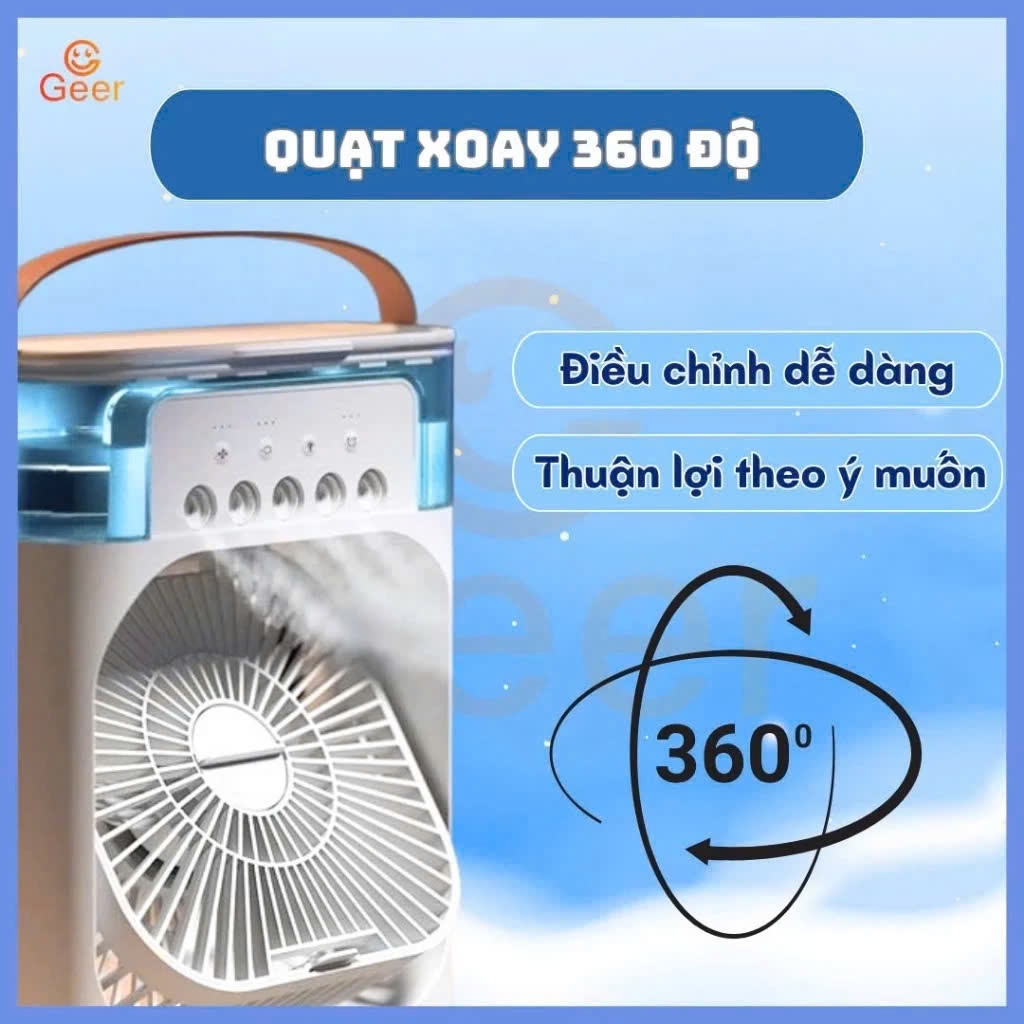 Quạt Điều Hòa Mini Cao Cấp Có Khay Nước PhunSương &amp; Đèn Ngủ – Mát Lạnh &amp; Nhỏ Gọn