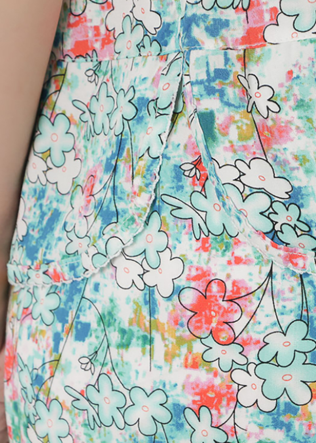 Bộ mặc nhà lanh (tole) Vicci BST.086.8 vải chéo Hàn cao cấp quần ống sớ họa tiết hoa xanh to
