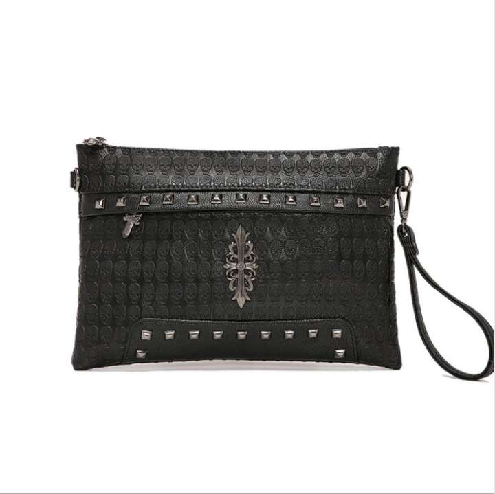 Men's Trend Studded Clutch PU Leather - Black