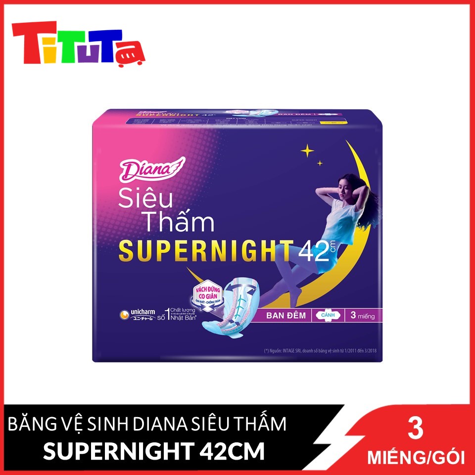 Băng vệ sinh Diana Siêu thấm Supernight 42cm 3 miếng/gói