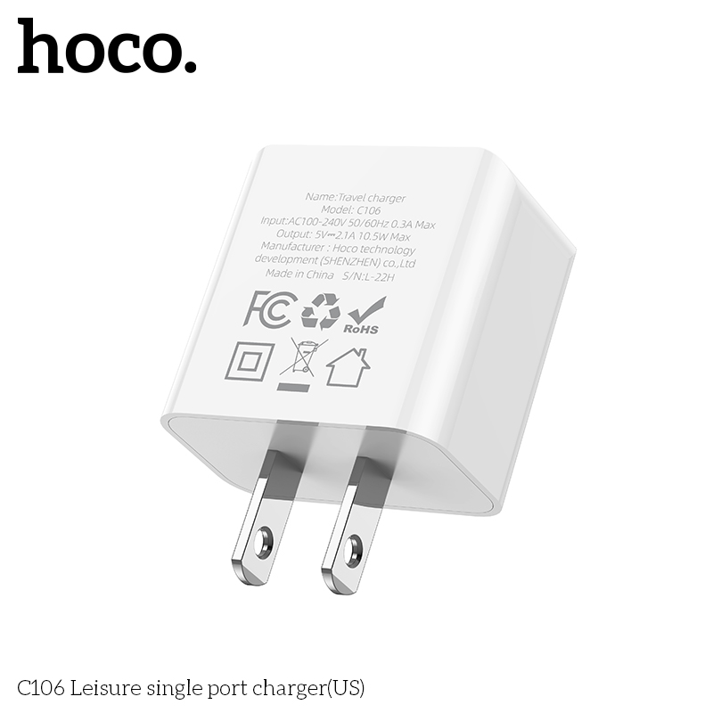 Củ sạc Hoco C106 10.5W chân US tiêu chuẩn 1 cổng USB - Hàng Chính Hãng