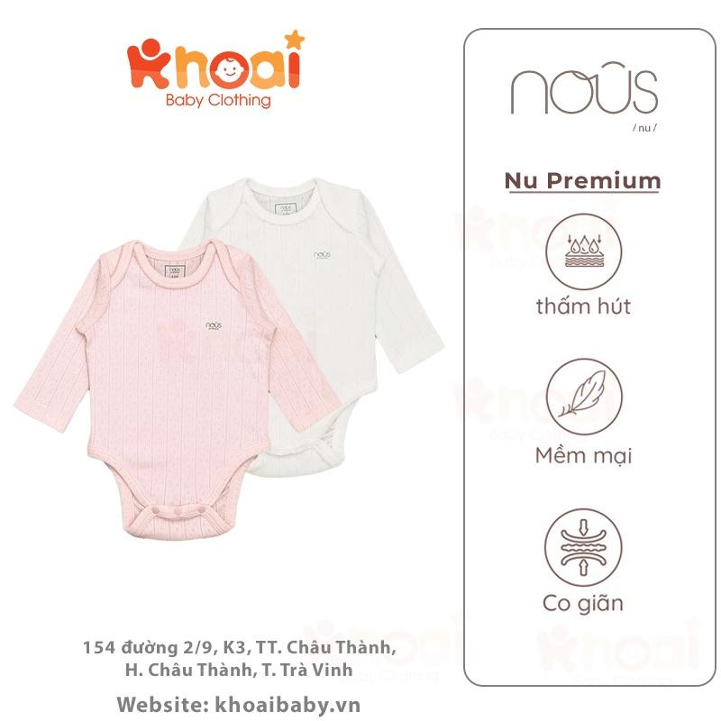 Set 2 bodysuit Nous dài tay hồng trắng - Chất liệu cao cấp, co giãn đa chiều