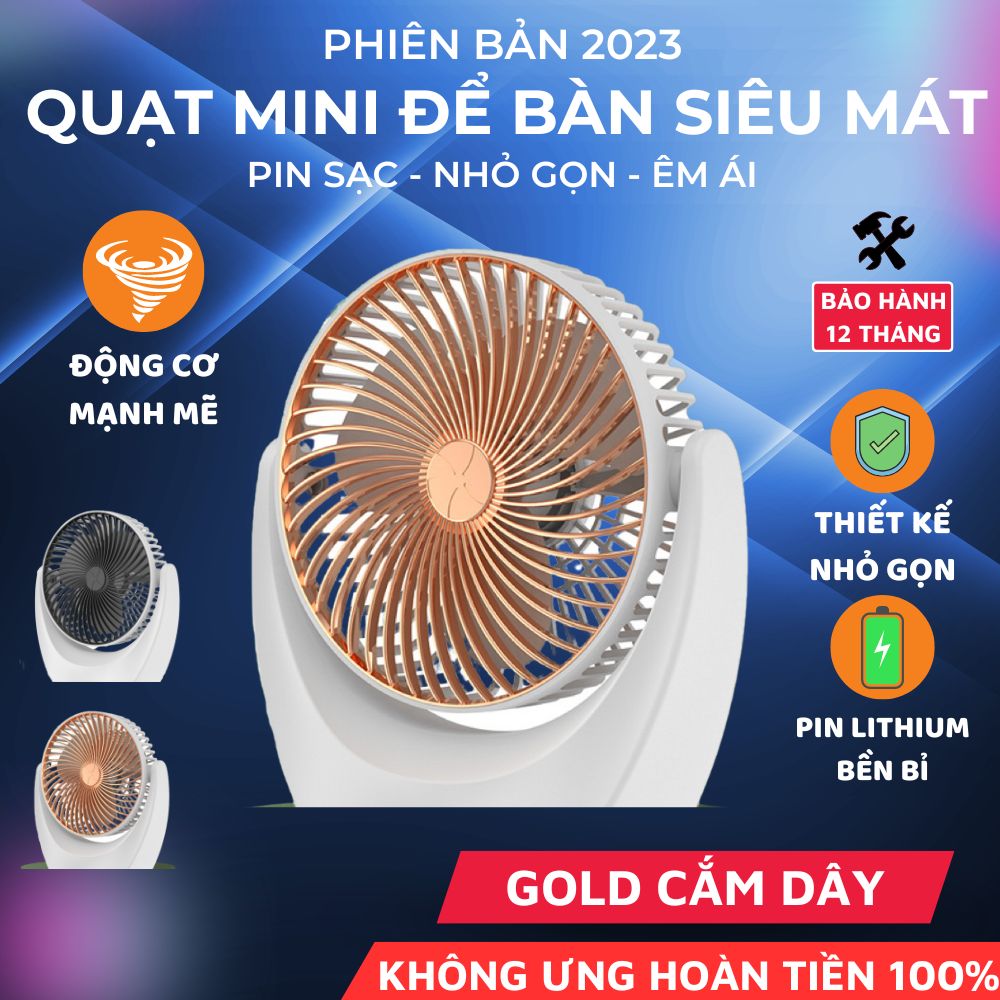 Quạt Để Bàn Tích Điện Đa Năng Q003 Siêu Mát 3 Cấp Độ Gió Xoay 210 Độ Nhỏ Gọn Tiện Lợi-Hàng Chính Hãng