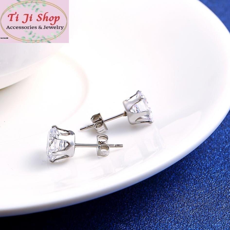 Bông tai nam nữ khuyên nụ đá trắng INOX không đen - 1 chiếc