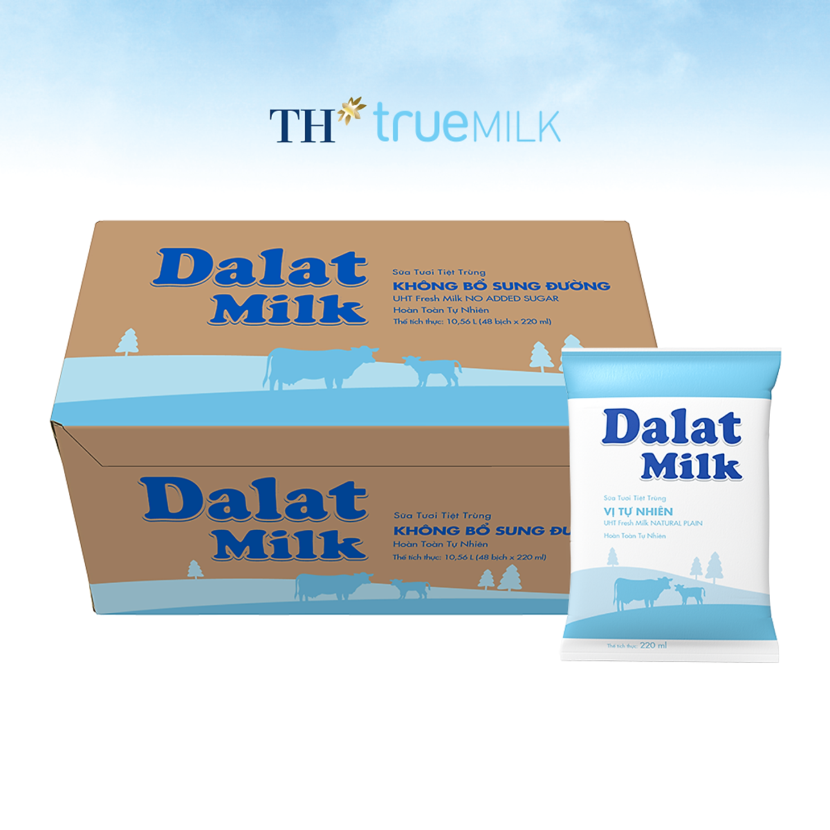 Thùng 48 bịch sữa tươi tiệt trùng Dalatmilk vị tự nhiên 220ml