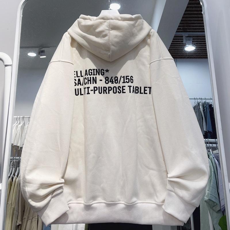 Áo hoodie nỉ CELL màu kem unisex ảnh thật SSSTore