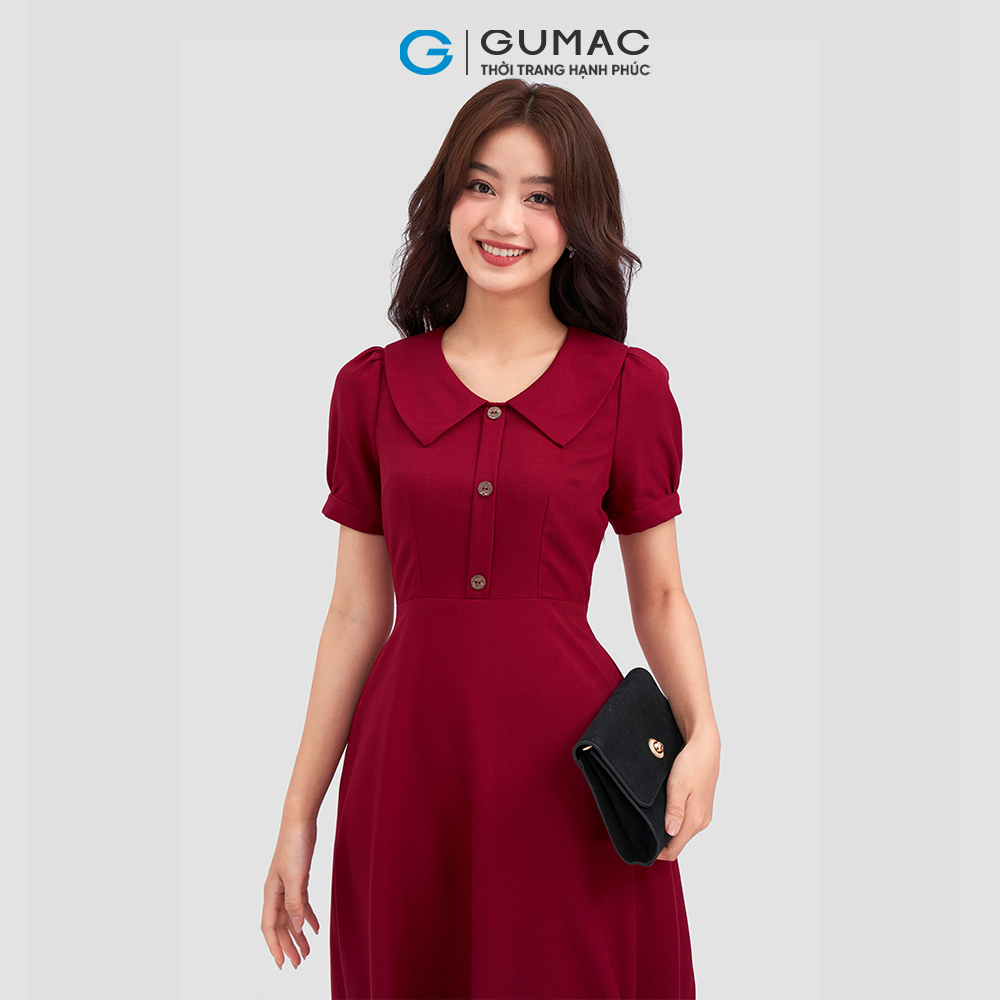 Đầm xòe GUMAC LD1208 phối cổ đính nút thanh lịch
