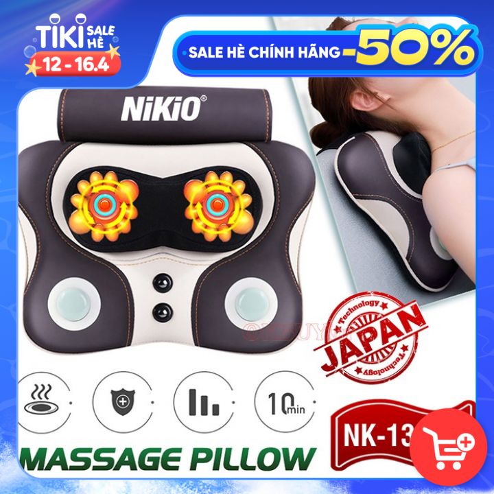 Máy (gối) massage đấm và xoa bóp lưng cổ vai gáy Nikio NK-136AC - Dùng được trên ô tô, 3 chế độ mát xa hỗ trợ trị đau nhức mỏi