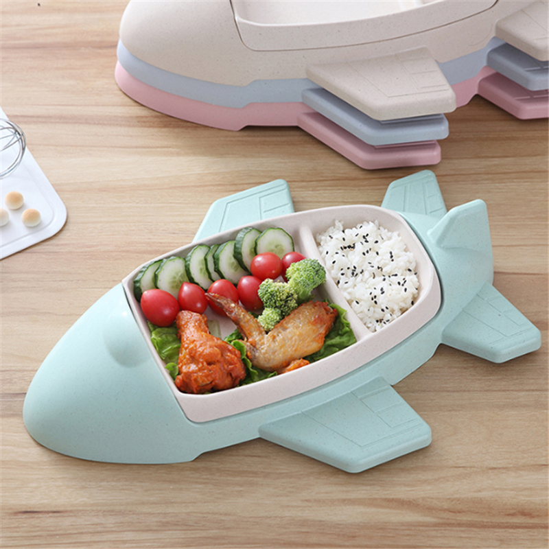 Hoạt Hình Máy Bay Hình Bộ Đồ Ăn Sợi Tre Đĩa Trẻ Sơ Sinh Bộ Đồ Ăn Toddle Trẻ Em Chia Ngăn Đĩa Trẻ Em Quà Tặng Trẻ Em Dao Kéo