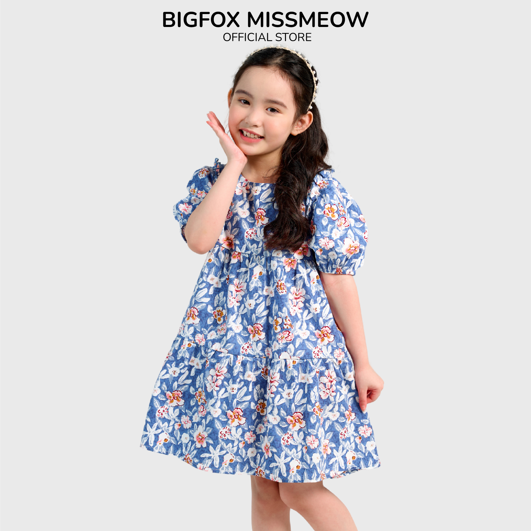 Váy Bé Gái Miss Meow, Váy Thô Cho Bé Tay Xếp Ly Xoè Ba Tầng In Hoa Size Trẻ Em 3-11 Tuổi
