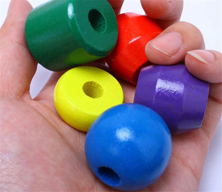 Hộp đồ chơi xâu, chuỗi gỗ giúp bé nhận biết màu sắc, hình học