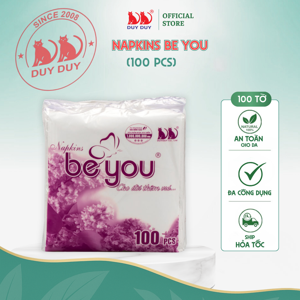 Combo 5 Gói Giấy ăn Be You 100% bột giấy 100 tờ (31x31cm) lụa mềm siêu dai