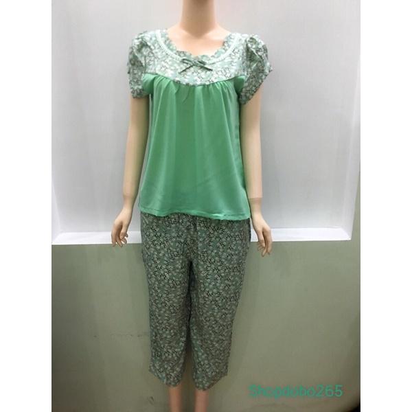 Đồ bộ nữ,đồ ngủ mặc nhà lửng 9 tấc vải tằm ý phối lụa BL 107 họa tiết hoa nhí size đại 58-67kg
