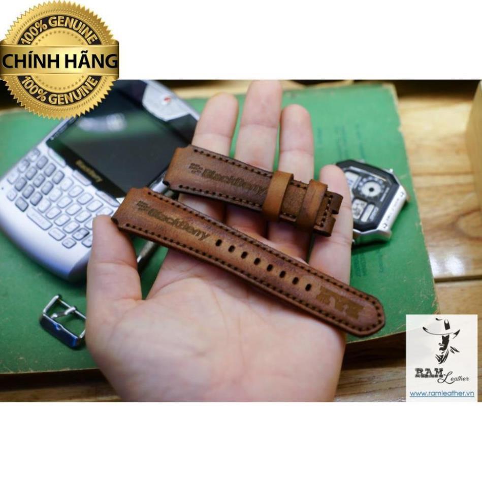 DÂY ĐỒNG HỒ DA BÒ THẬT NÂU VINTAGE - RAM BLACKBERRY 1970 - HÀNG CHÍNH HÃNG