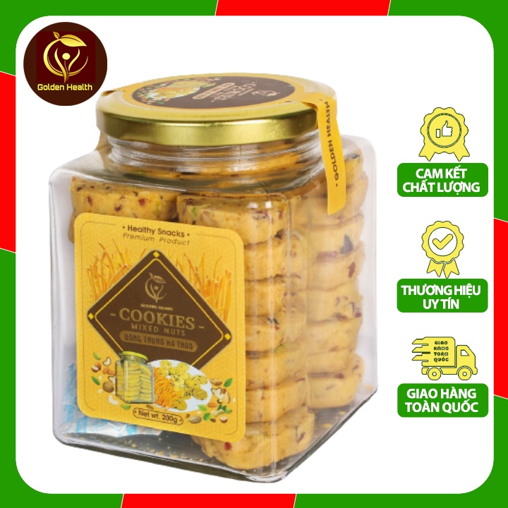 Bánh Cookies Đông Trùng Hạ Thảo Golden Health GD004, Bánh Quy Ăn Kiêng Chuẩn Healthy 200G