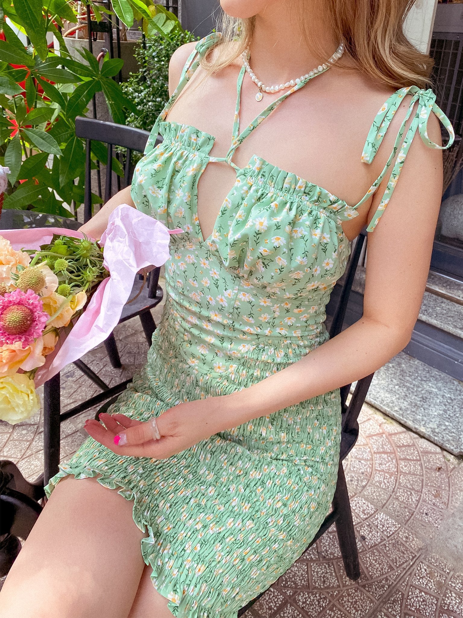 Đầm xanh hoa nhí 2 dây xẻ ngực Liana Dress Gem Clothing SP060652
