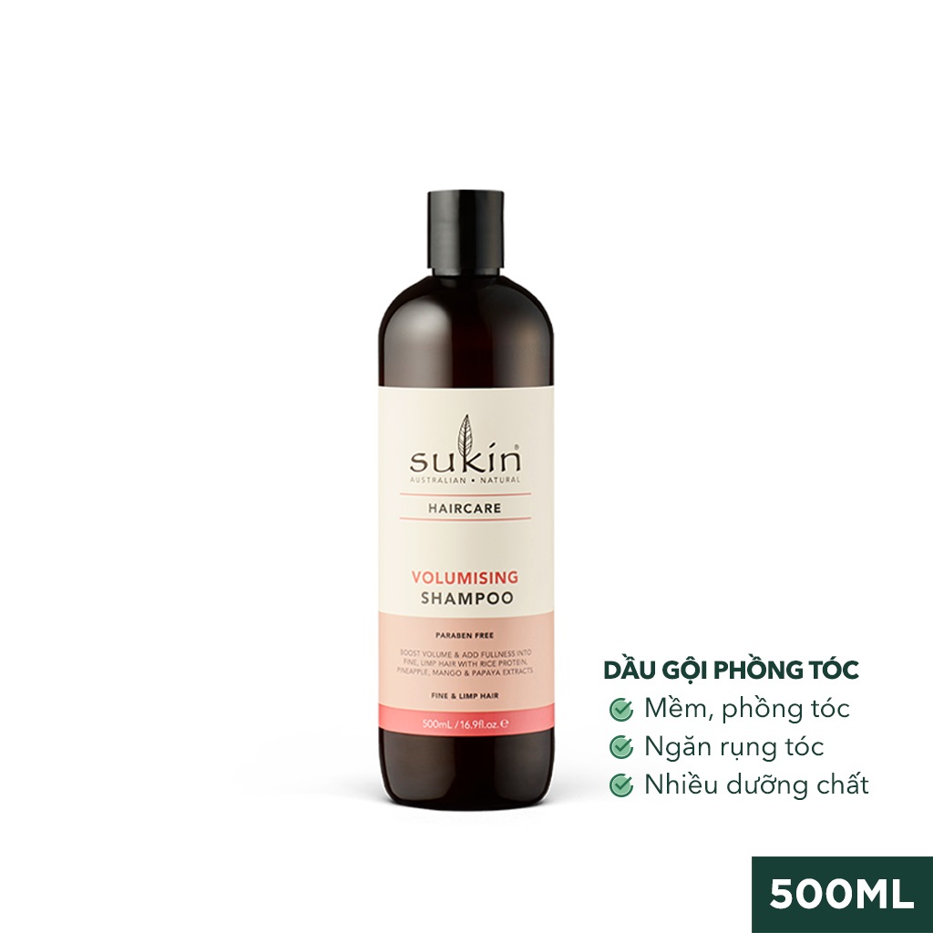 Combo Dầu gội làm phồng tóc Sukin Volumising Shampoo 500ml &amp; Sữa Tắm Thiên Nhiên Sukin Signature Botanical Body Wash Signature Scent 50ml