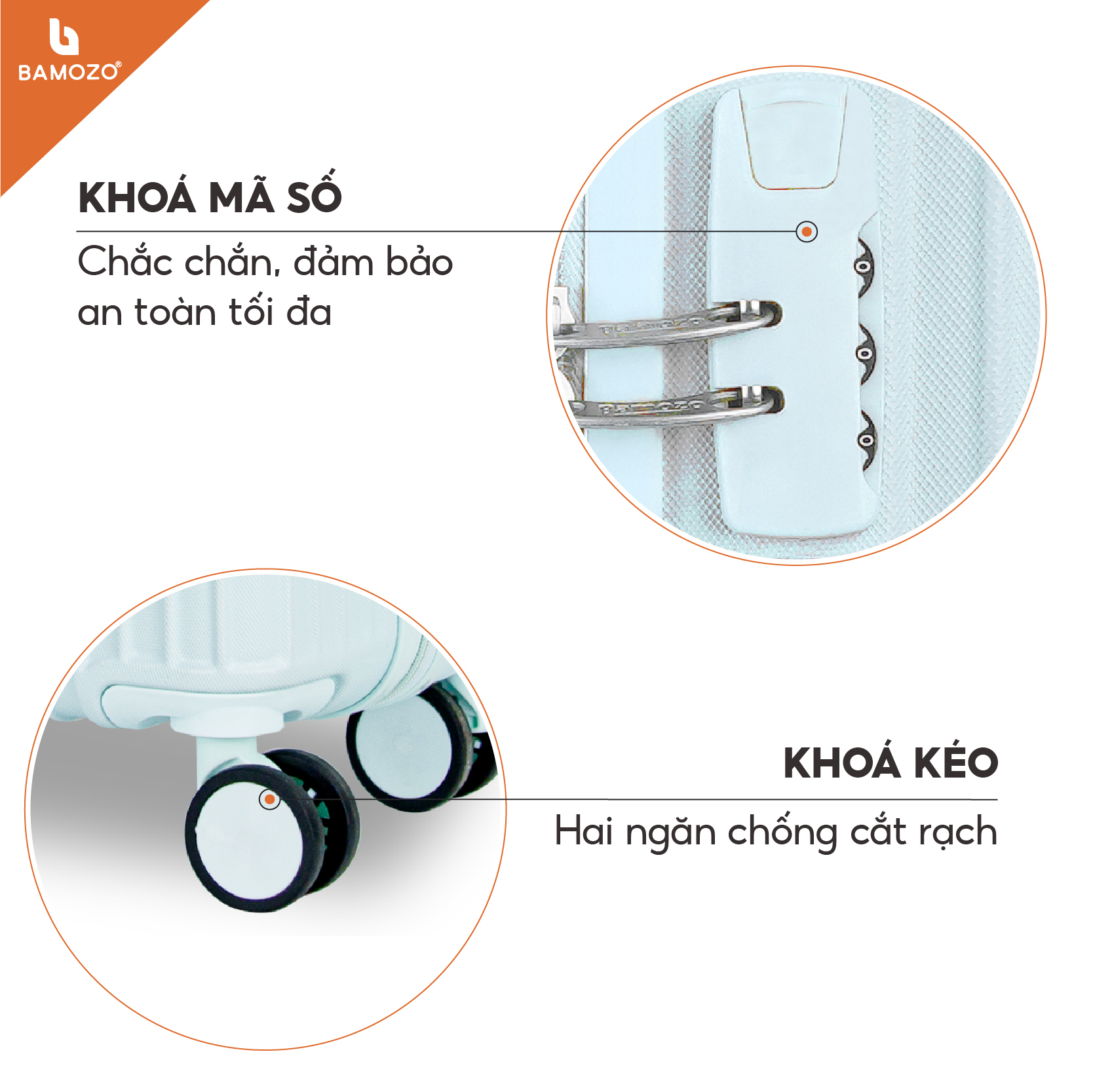 Hình ảnh Vali du lịch BAMOZO 8801 MÀU XANH NGỌC size 20/24, vali kéo nhựa được bảo hành 5 năm.