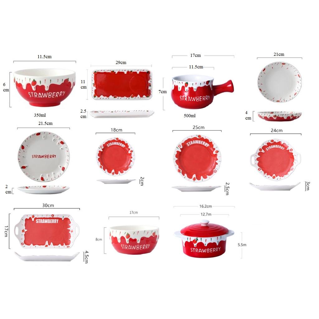 Bộ sưu tập bát đĩa Strawberry dâu sữa bằng sứ cao cấp