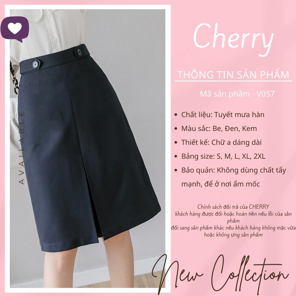 Chân váy dài công sở chữ A xẻ trước ulzzang CHERRY váy công sở dáng dài chữ A kiểu dáng midi thanh lịch CHERRY V057