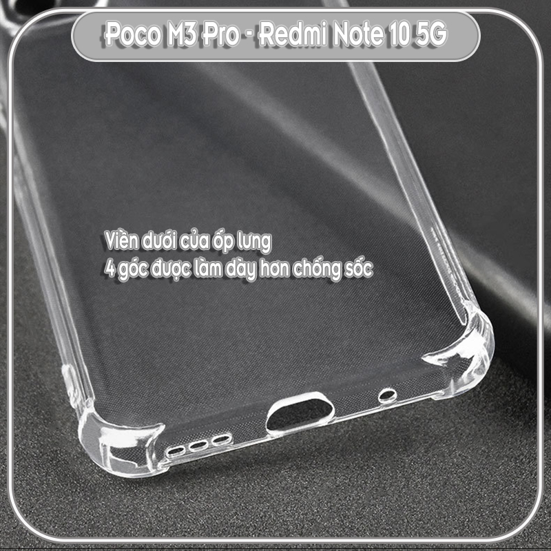 Ốp lưng cho Xiaomi Redmi Note 10 5G - Poco M3 Pro TPU Trong Suốt Che Camera