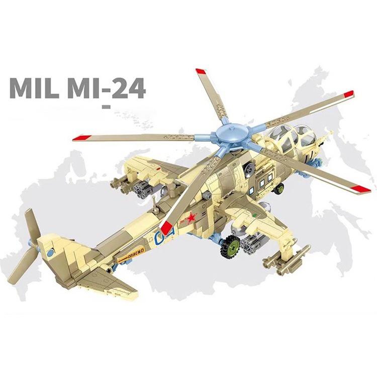 Đồ chơi Lắp ráp Máy bay Trực thăng quân sự Mil Mi-24, SY1675 Xếp hình thông minh, Mô hình máy bay