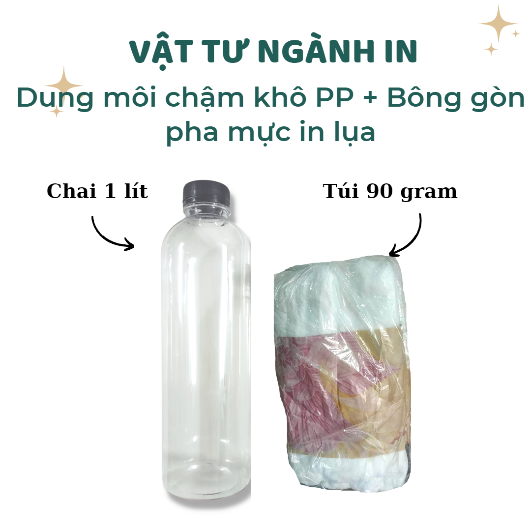 Combo dung môi chậm khô PP và bông gòn pha mực in lụa trên nhựa PP, PE, ly nhựa trà sữa, túi nilon