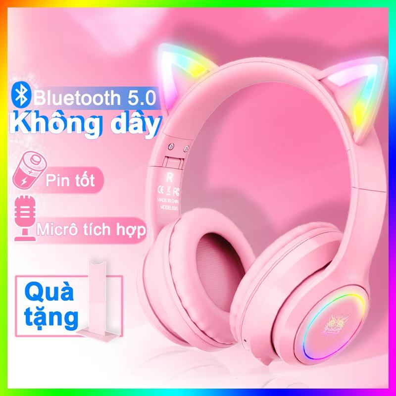 Tai nghe gaming chụp tai chơi game bluetooth không dây headphones hồng ONIKUMA B90 có mic, RGB.[Hàng chính hãng]