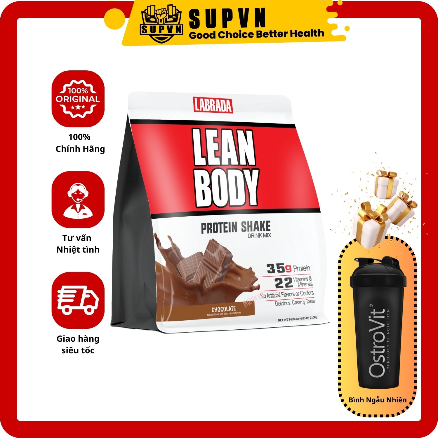 Lean Body Labrada 4.63lbs - Sữa dinh dưỡng hỗ trợ tăng cơ giảm mỡ thay thế bữa ăn tiện lợi Healthy Cung Cấp 35 Protein và Các Vitamin Năng Lượng Đảm Bảo Dinh Dưỡng Hoàn Chỉnh Bữa Ăn Lean Body Meal Replacement