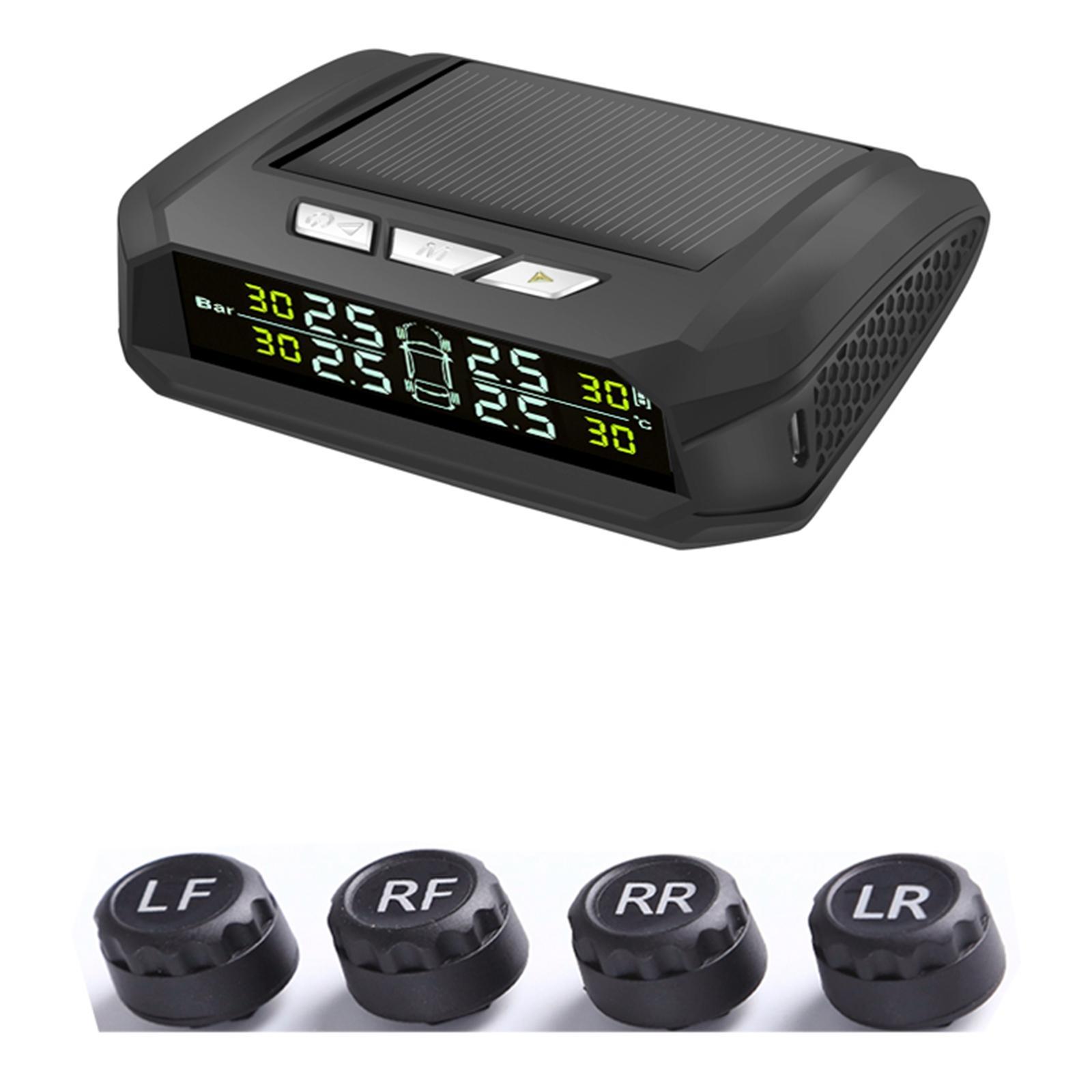 Tire Pressure System Solar USB LCD Display External Sensors