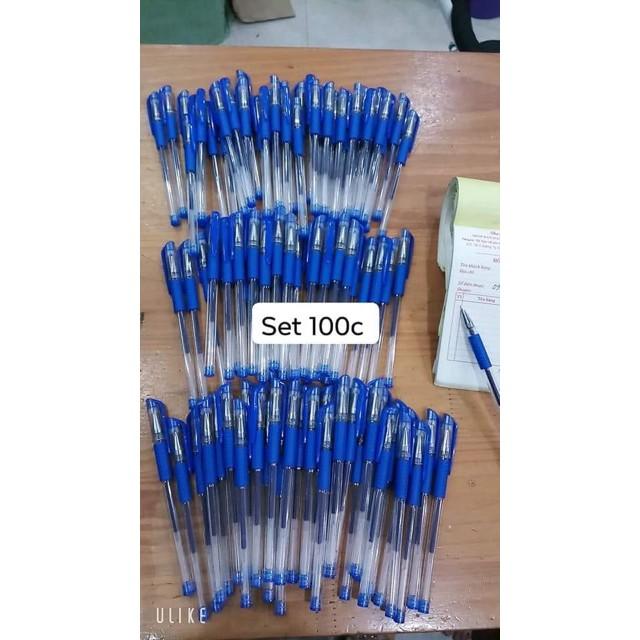 Sét 100 bút bi nước văn phòng 0,5mm mực đều nét chữ đẹp đủ màu đỏ, đen, xanh