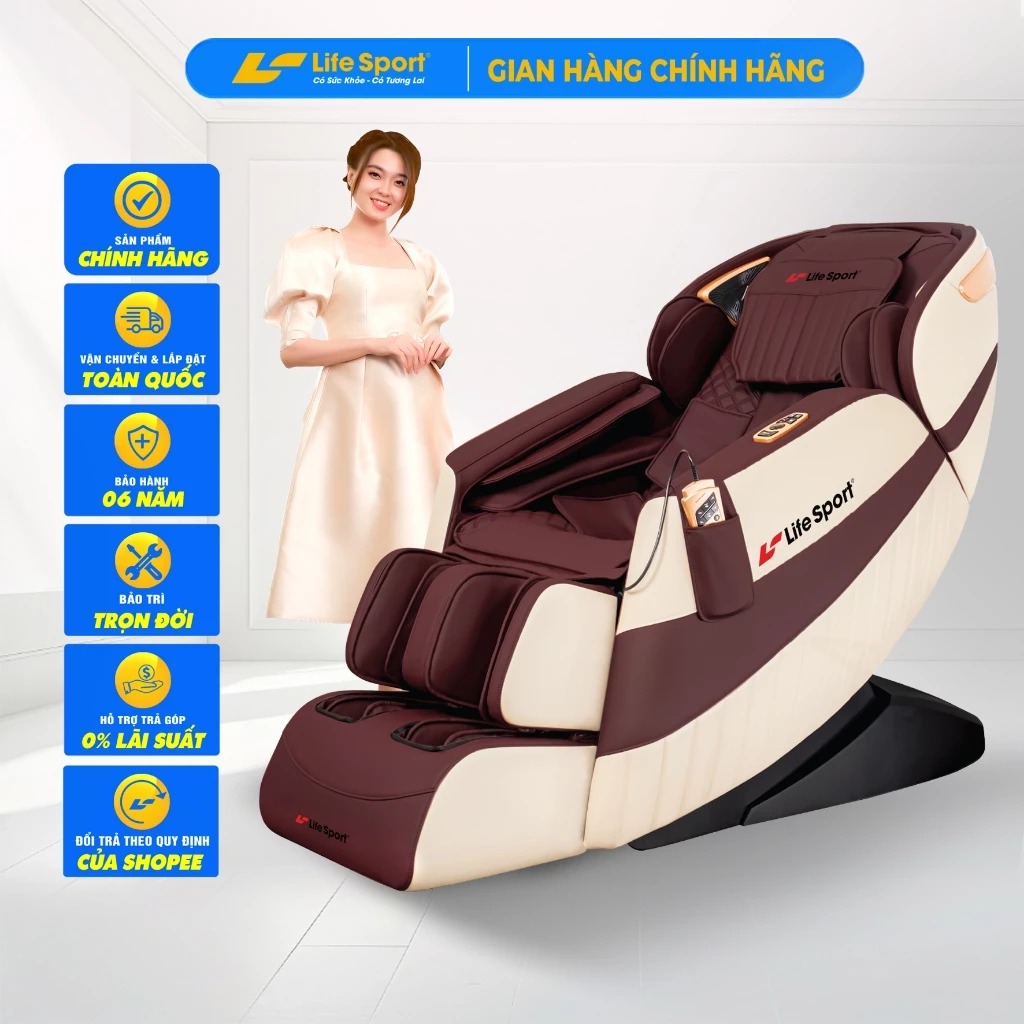 Ghế Massage Toàn Thân Lifesport LS-789, Trị Liệu Nhức Mỏi Với Đai Massage Hồng Ngoại, BH 6 Năm
