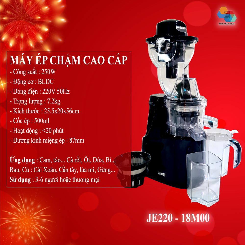 Máy ép chậm trái cây, hoa quả, rau củ BUD - JE220 - 18MOO Hàng Chính Hãng