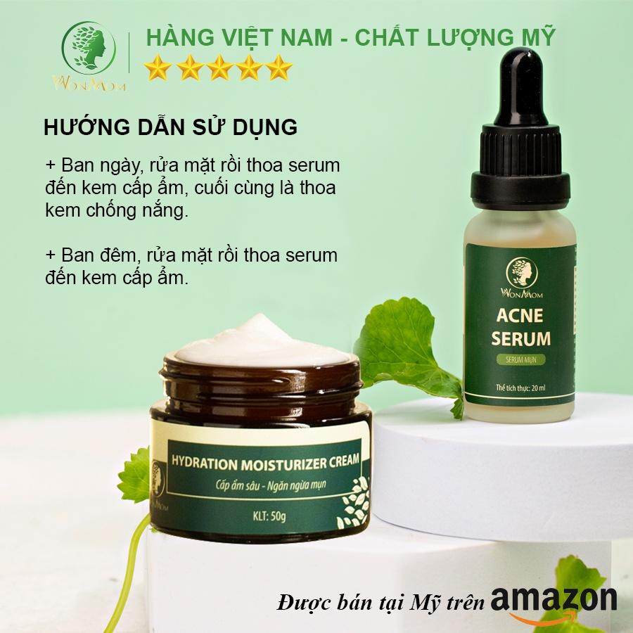 Bộ đánh bay mụn cứng đầu chuyên sâu Wonmom ( 1 sữa rửa mặt + 1 serum mụn + 1 kem cấp ẩm )